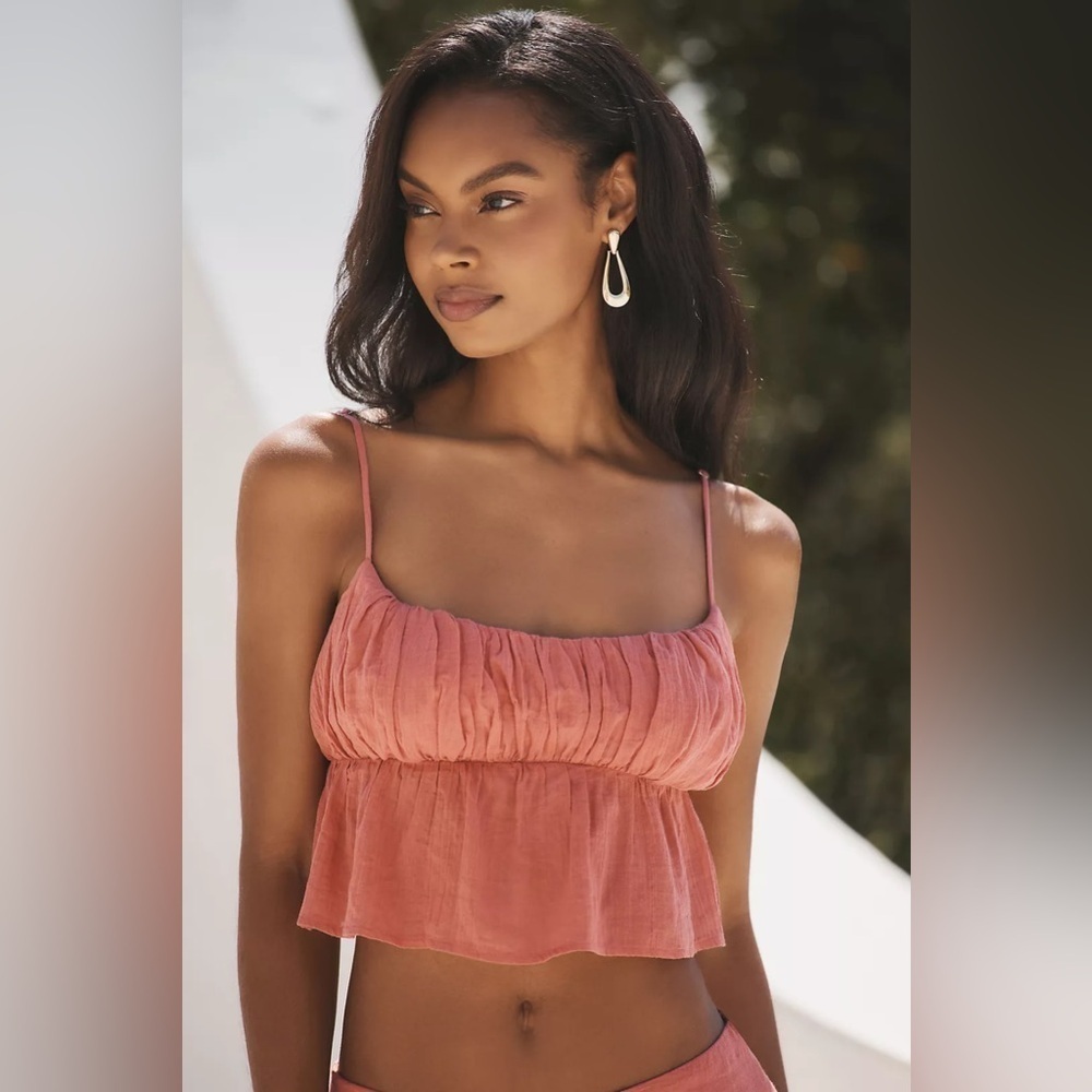 NWT Size M - By Anthropologie Cropped Ruffled Cami (100% Cotton)